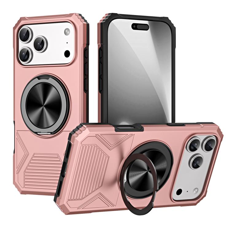 For iPhone 17 Pro Max Alloy Rotating Holder MagSafe Shockproof Phone Case(Rose Gold) - iPhone 17 Pro Max Cases by buy2fix | Online Shopping UK | buy2fix