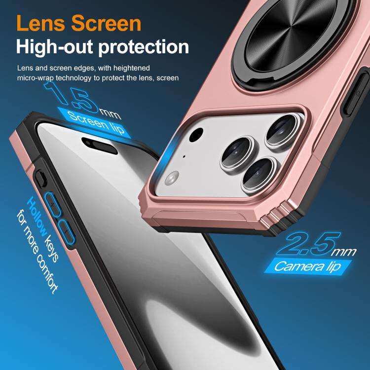 For iPhone 17 Pro Max Alloy Rotating Holder MagSafe Shockproof Phone Case(Rose Gold) - iPhone 17 Pro Max Cases by buy2fix | Online Shopping UK | buy2fix