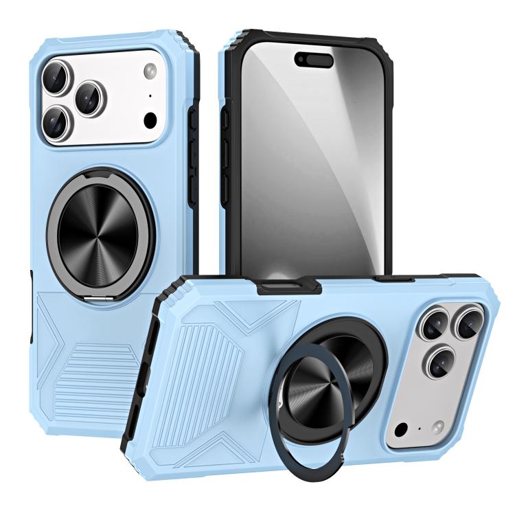 For iPhone 17 Pro Max Alloy Rotating Holder MagSafe Shockproof Phone Case(Sky Blue) - iPhone 17 Pro Max Cases by buy2fix | Online Shopping UK | buy2fix