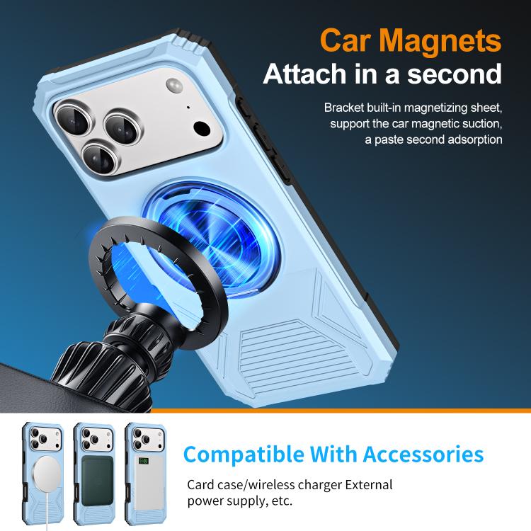 For iPhone 17 Pro Max Alloy Rotating Holder MagSafe Shockproof Phone Case(Sky Blue) - iPhone 17 Pro Max Cases by buy2fix | Online Shopping UK | buy2fix