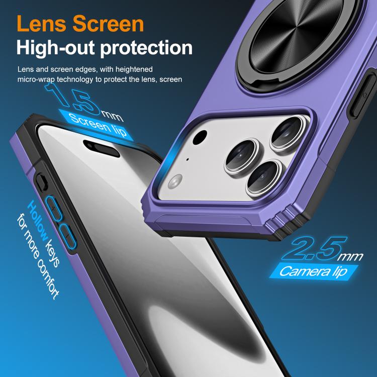 For iPhone 17 Pro Max Alloy Rotating Holder MagSafe Shockproof Phone Case(Violet) - iPhone 17 Pro Max Cases by buy2fix | Online Shopping UK | buy2fix