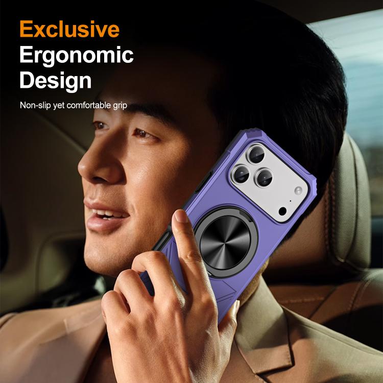 For iPhone 17 Pro Max Alloy Rotating Holder MagSafe Shockproof Phone Case(Violet) - iPhone 17 Pro Max Cases by buy2fix | Online Shopping UK | buy2fix