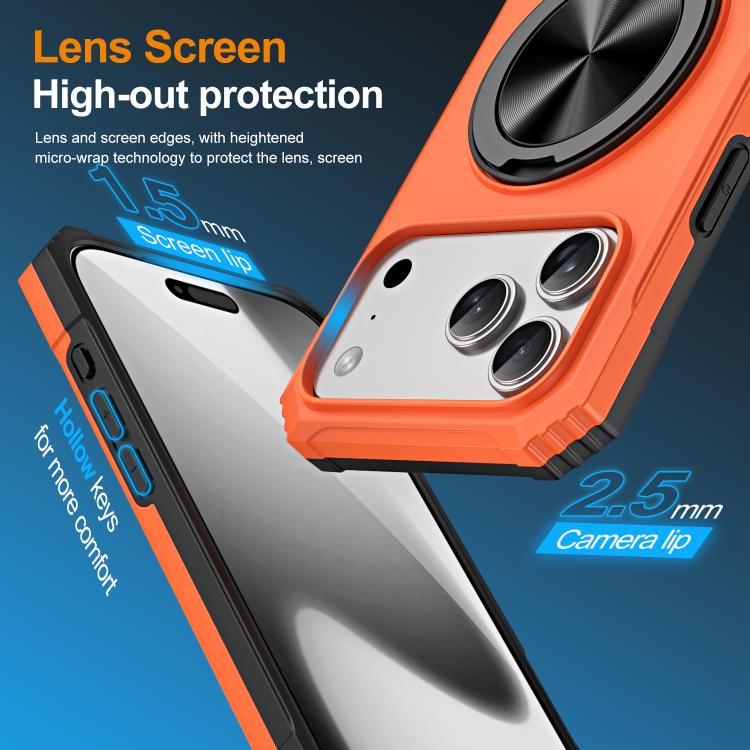 For iPhone 17 Pro Max Alloy Rotating Holder MagSafe Shockproof Phone Case(Orange) - iPhone 17 Pro Max Cases by buy2fix | Online Shopping UK | buy2fix