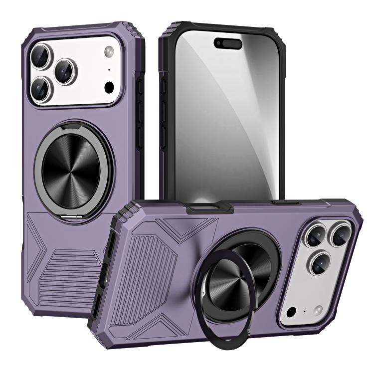 For iPhone 17 Pro Max Alloy Rotating Holder MagSafe Shockproof Phone Case(Dark Purple) - iPhone 17 Pro Max Cases by buy2fix | Online Shopping UK | buy2fix