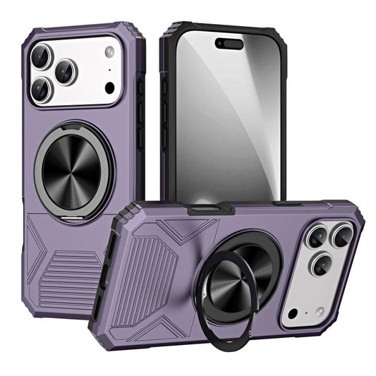 For iPhone 17 Pro Max Alloy Rotating Holder MagSafe Shockproof Phone Case(Dark Purple) - iPhone 17 Pro Max Cases by buy2fix | Online Shopping UK | buy2fix