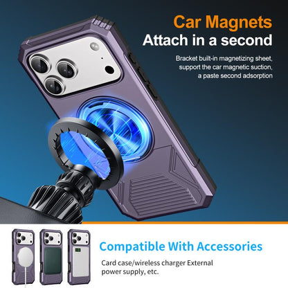 For iPhone 17 Pro Max Alloy Rotating Holder MagSafe Shockproof Phone Case(Dark Purple) - iPhone 17 Pro Max Cases by buy2fix | Online Shopping UK | buy2fix