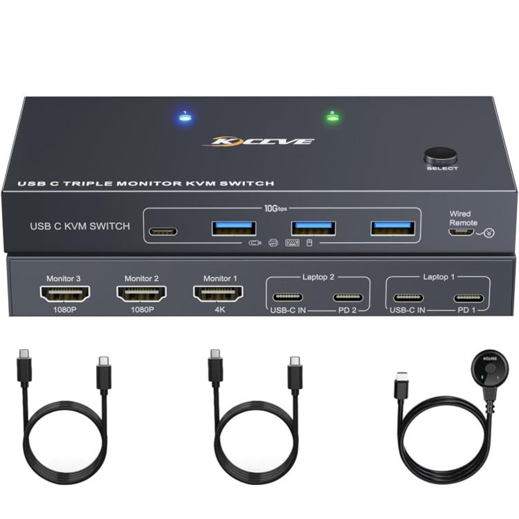 KCEVE KC-KVM203TCC USB 3.2 Dual Monitor 4K 60Hz KVM Switch - Switch by buy2fix | Online Shopping UK | buy2fix