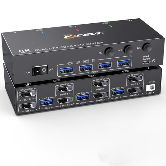 KCEVE KC-KVM302DP USB 3.0 Dual Monitor 8K 30Hz KVM Switch, Plug Type:UK Plug - Switch by buy2fix | Online Shopping UK | buy2fix
