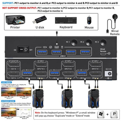 KCEVE KC-KVM302DP USB 3.0 Dual Monitor 8K 30Hz KVM Switch, Plug Type:UK Plug - Switch by buy2fix | Online Shopping UK | buy2fix
