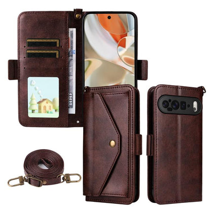 For Google Pixel 10 Pro XL / 9 Pro XL Multi-card Slots Crossbody Cowhide Leather Phone Case(Brown) - Google Cases by buy2fix | Online Shopping UK | buy2fix