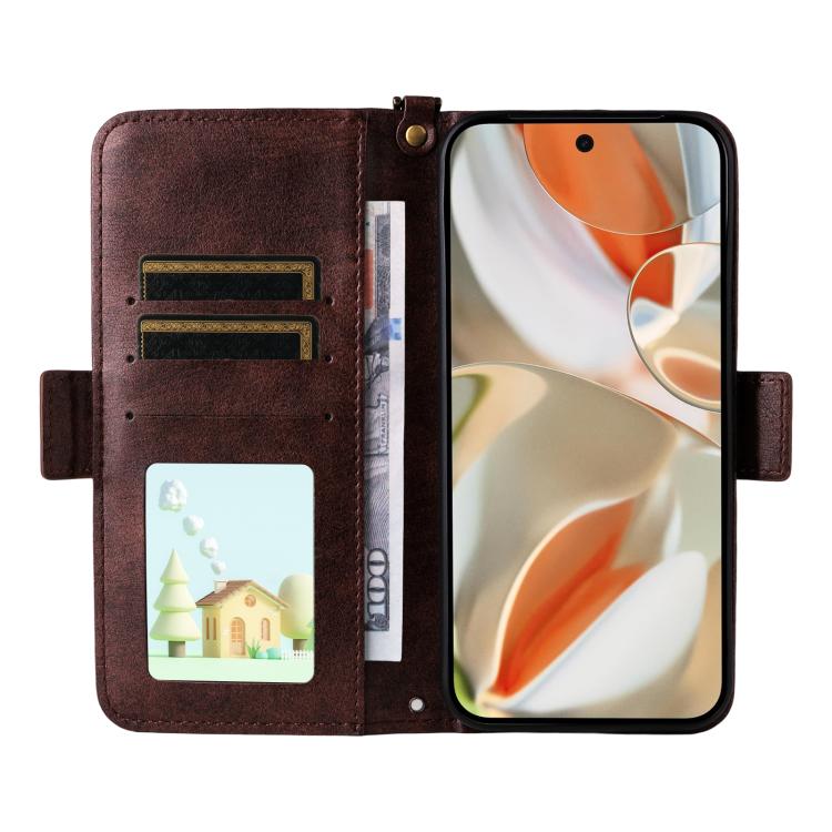 For Google Pixel 10 Pro XL / 9 Pro XL Multi-card Slots Crossbody Cowhide Leather Phone Case(Brown) - Google Cases by buy2fix | Online Shopping UK | buy2fix