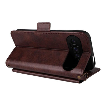 For Google Pixel 10 Pro XL / 9 Pro XL Multi-card Slots Crossbody Cowhide Leather Phone Case(Brown) - Google Cases by buy2fix | Online Shopping UK | buy2fix