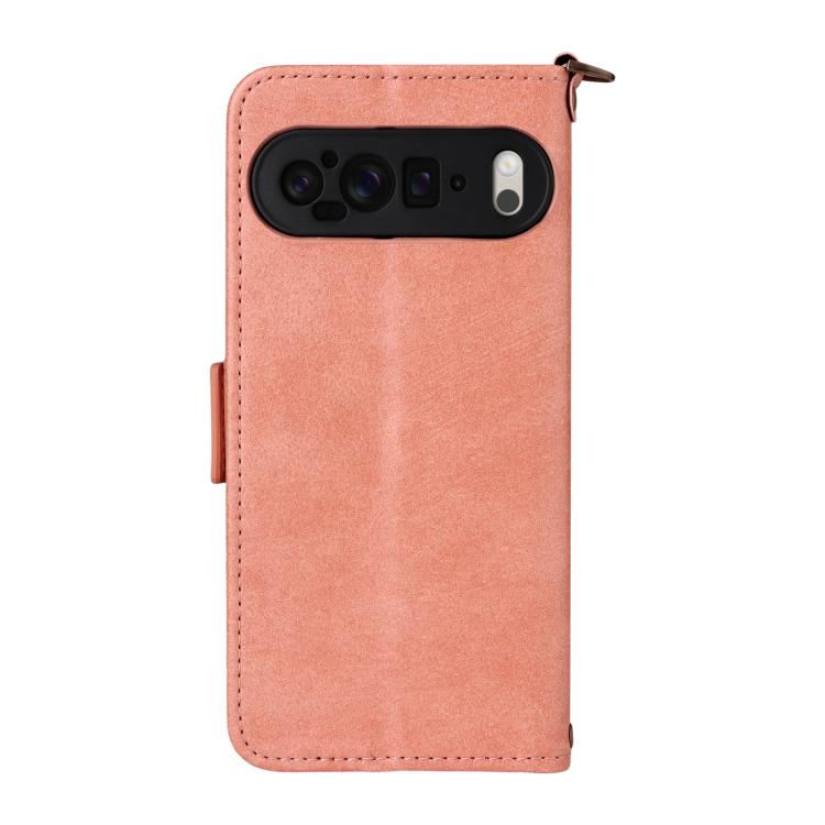 For Google Pixel 10 Pro XL / 9 Pro XL Multi-card Slots Crossbody Cowhide Leather Phone Case(Pink) - Google Cases by buy2fix | Online Shopping UK | buy2fix