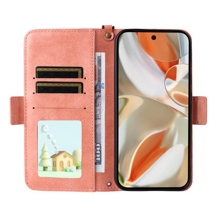 For Google Pixel 10 Pro XL / 9 Pro XL Multi-card Slots Crossbody Cowhide Leather Phone Case(Pink) - Google Cases by buy2fix | Online Shopping UK | buy2fix