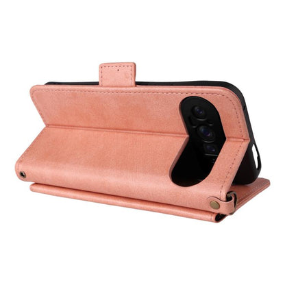For Google Pixel 10 Pro XL / 9 Pro XL Multi-card Slots Crossbody Cowhide Leather Phone Case(Pink) - Google Cases by buy2fix | Online Shopping UK | buy2fix