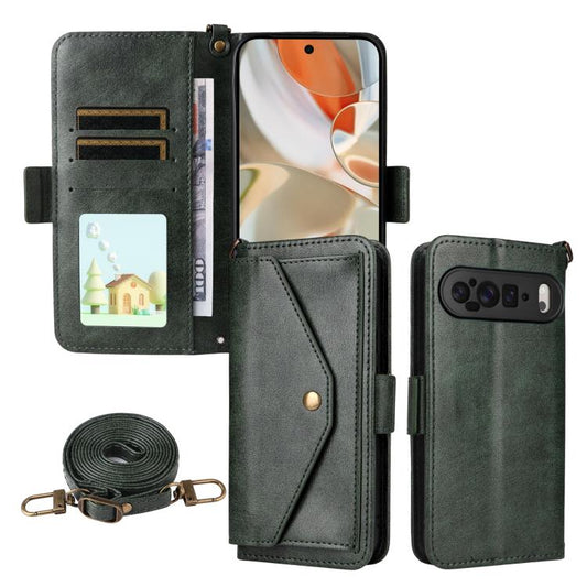 For Google Pixel 10 Pro XL / 9 Pro XL Multi-card Slots Crossbody Cowhide Leather Phone Case(Green) - Google Cases by buy2fix | Online Shopping UK | buy2fix