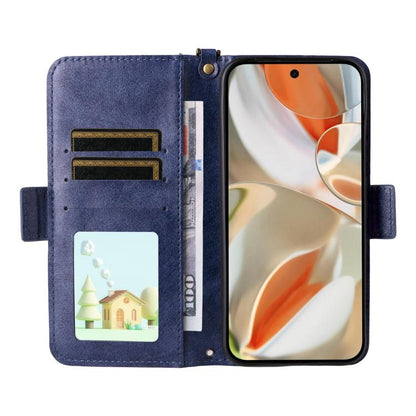 For Google Pixel 10 Pro / 10 / 9 Pro / 9 Multi-card Slots Crossbody Cowhide Leather Phone Case(Blue) - Google Cases by buy2fix | Online Shopping UK | buy2fix