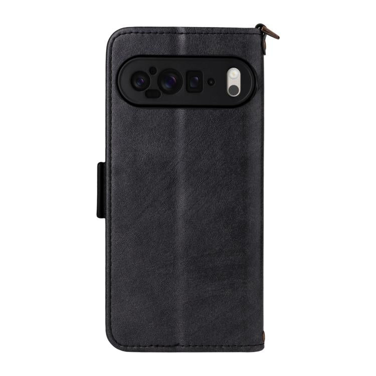 For Google Pixel 10 Pro / 10 / 9 Pro / 9 Multi-card Slots Crossbody Cowhide Leather Phone Case(Black) - Google Cases by buy2fix | Online Shopping UK | buy2fix