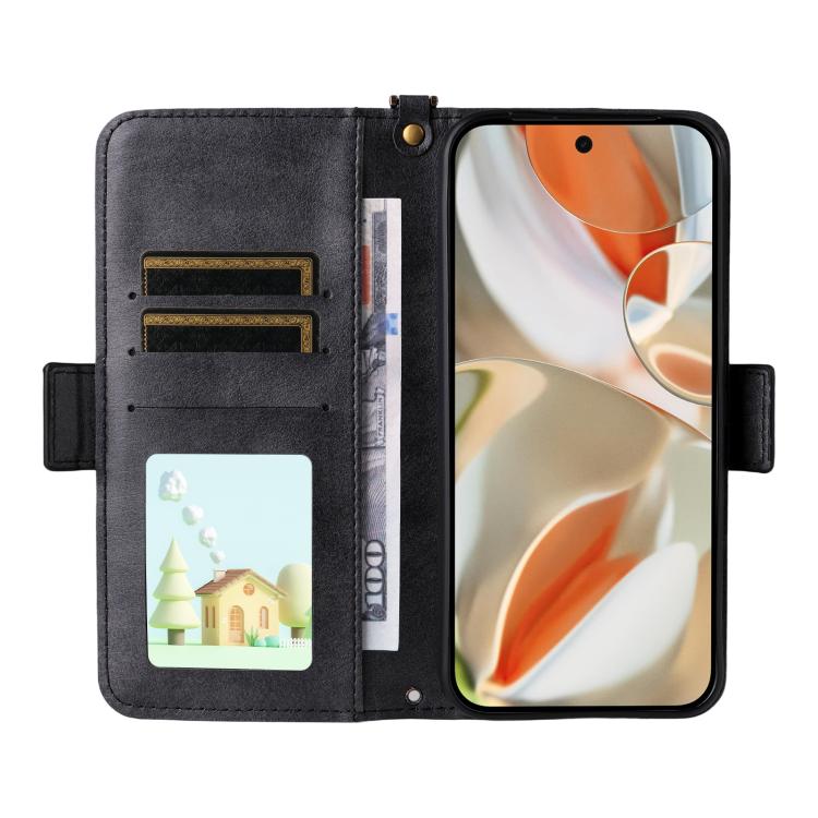 For Google Pixel 10 Pro / 10 / 9 Pro / 9 Multi-card Slots Crossbody Cowhide Leather Phone Case(Black) - Google Cases by buy2fix | Online Shopping UK | buy2fix