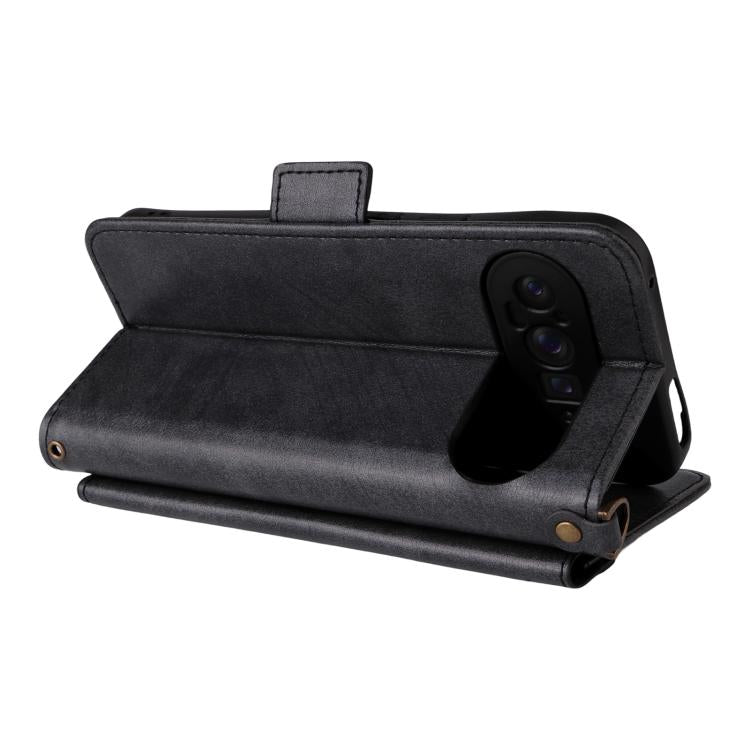 For Google Pixel 10 Pro / 10 / 9 Pro / 9 Multi-card Slots Crossbody Cowhide Leather Phone Case(Black) - Google Cases by buy2fix | Online Shopping UK | buy2fix