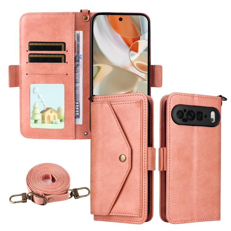 For Google Pixel 10 Pro / 10 / 9 Pro / 9 Multi-card Slots Crossbody Cowhide Leather Phone Case(Pink) - Google Cases by buy2fix | Online Shopping UK | buy2fix