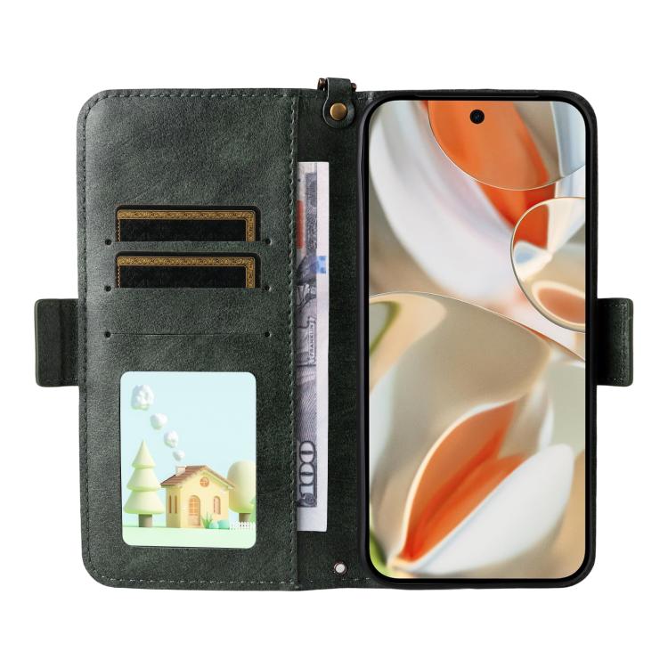 For Google Pixel 10 Pro / 10 / 9 Pro / 9 Multi-card Slots Crossbody Cowhide Leather Phone Case(Green) - Google Cases by buy2fix | Online Shopping UK | buy2fix