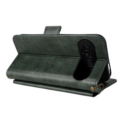 For Google Pixel 10 Pro / 10 / 9 Pro / 9 Multi-card Slots Crossbody Cowhide Leather Phone Case(Green) - Google Cases by buy2fix | Online Shopping UK | buy2fix