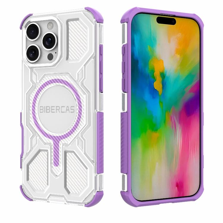 For iPhone 16 Pro Max BIBERCAS Transparent Color Series MagSafe Air Bag Shockproof Phone Case(Purple) - iPhone 16 Pro Max Cases by BIBERCAS | Online Shopping UK | buy2fix