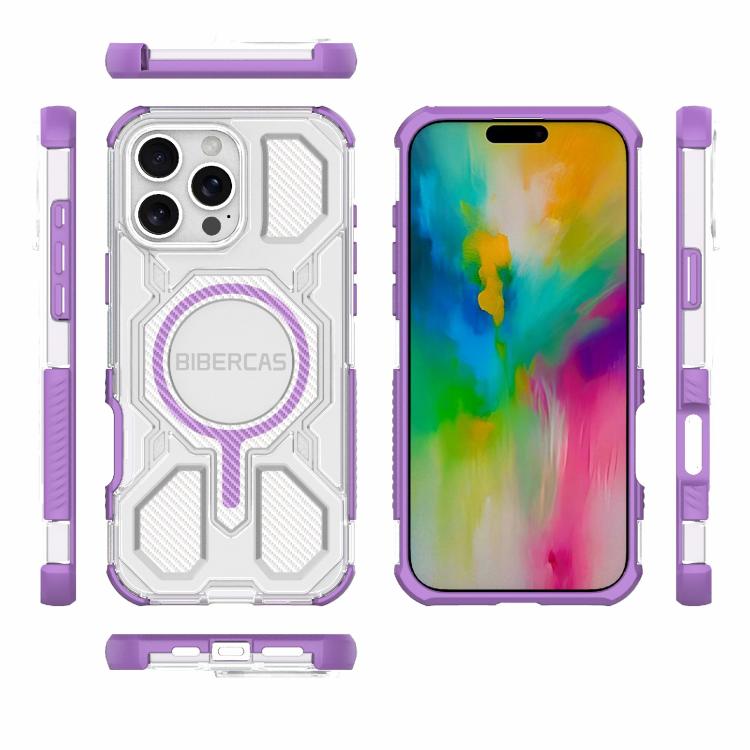 For iPhone 16 Pro Max BIBERCAS Transparent Color Series MagSafe Air Bag Shockproof Phone Case(Purple) - iPhone 16 Pro Max Cases by BIBERCAS | Online Shopping UK | buy2fix