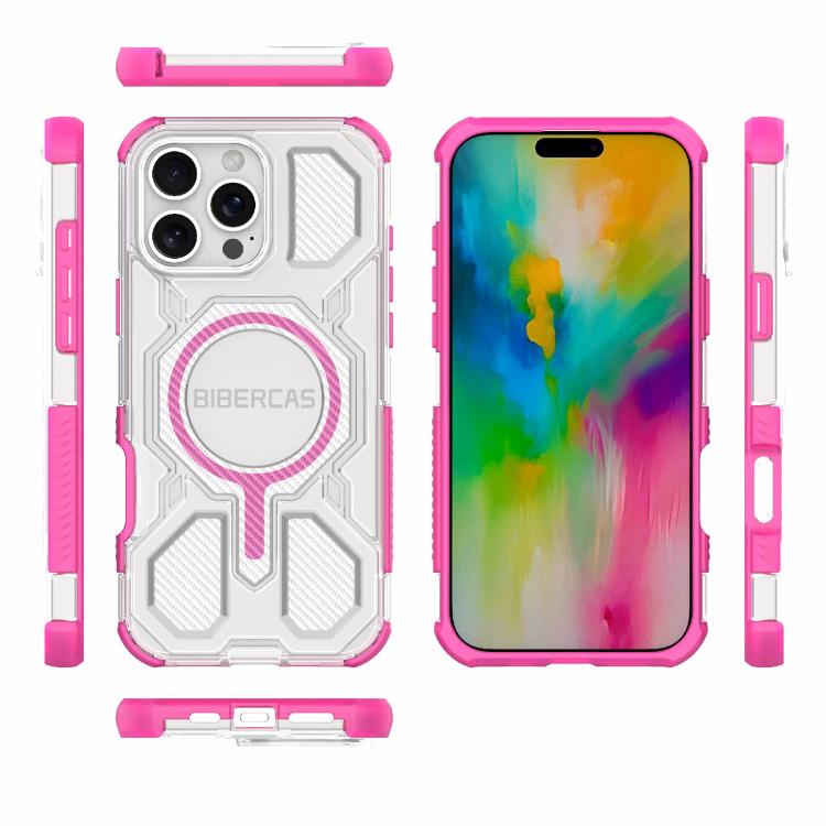 For iPhone 16 Pro Max BIBERCAS Transparent Color Series MagSafe Air Bag Shockproof Phone Case(Pink) - iPhone 16 Pro Max Cases by BIBERCAS | Online Shopping UK | buy2fix