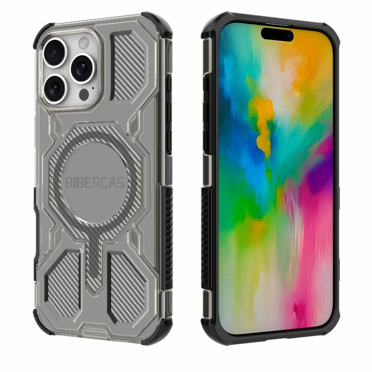 For iPhone 16 Pro Max BIBERCAS Transparent Color Series MagSafe Air Bag Shockproof Phone Case(Black) - iPhone 16 Pro Max Cases by BIBERCAS | Online Shopping UK | buy2fix