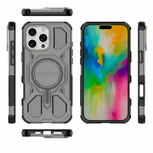 For iPhone 16 Pro Max BIBERCAS Transparent Color Series MagSafe Air Bag Shockproof Phone Case(Black) - iPhone 16 Pro Max Cases by BIBERCAS | Online Shopping UK | buy2fix