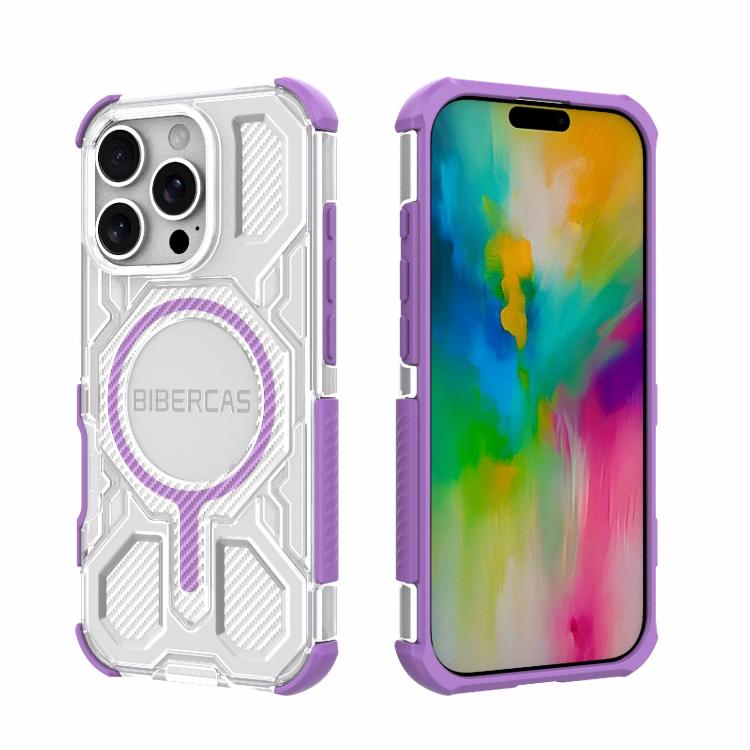 For iPhone 16 Pro BIBERCAS Transparent Color Series MagSafe Air Bag Shockproof Phone Case(Purple) - iPhone 16 Pro Cases by BIBERCAS | Online Shopping UK | buy2fix