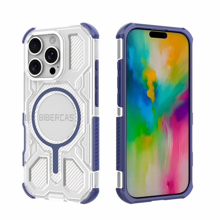 For iPhone 16 Pro BIBERCAS Transparent Color Series MagSafe Air Bag Shockproof Phone Case(Blue) - iPhone 16 Pro Cases by BIBERCAS | Online Shopping UK | buy2fix