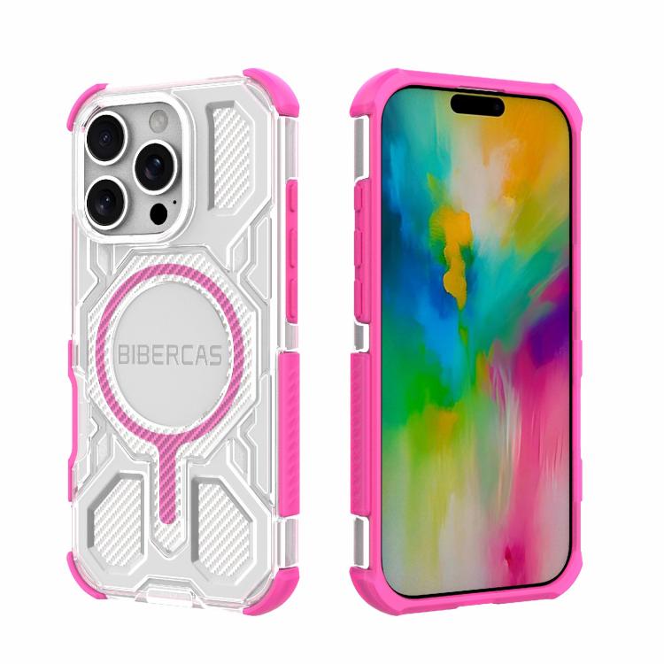 For iPhone 16 Pro BIBERCAS Transparent Color Series MagSafe Air Bag Shockproof Phone Case(Pink) - iPhone 16 Pro Cases by BIBERCAS | Online Shopping UK | buy2fix