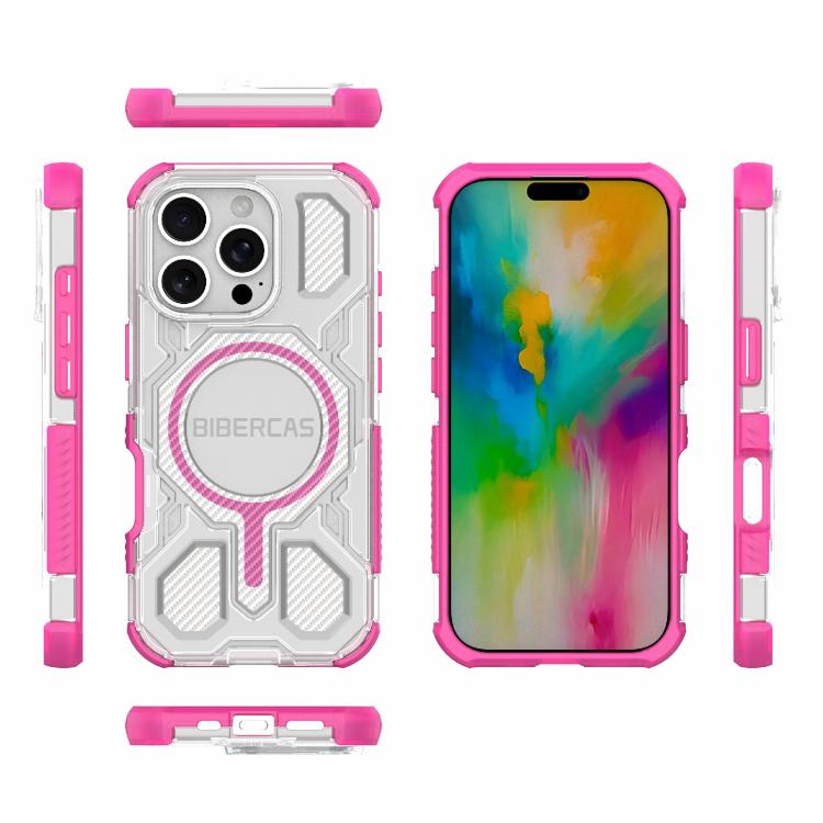 For iPhone 16 Pro BIBERCAS Transparent Color Series MagSafe Air Bag Shockproof Phone Case(Pink) - iPhone 16 Pro Cases by BIBERCAS | Online Shopping UK | buy2fix
