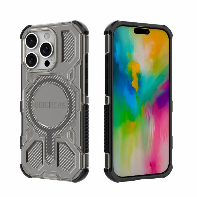 For iPhone 16 Pro BIBERCAS Transparent Color Series MagSafe Air Bag Shockproof Phone Case(Black) - iPhone 16 Pro Cases by BIBERCAS | Online Shopping UK | buy2fix