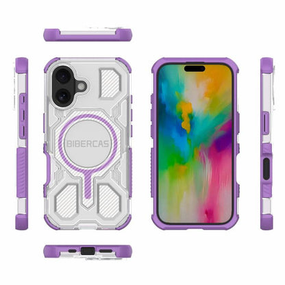 For iPhone 16 BIBERCAS Transparent Color Series MagSafe Air Bag Shockproof Phone Case(Purple) - iPhone 16 Cases by BIBERCAS | Online Shopping UK | buy2fix