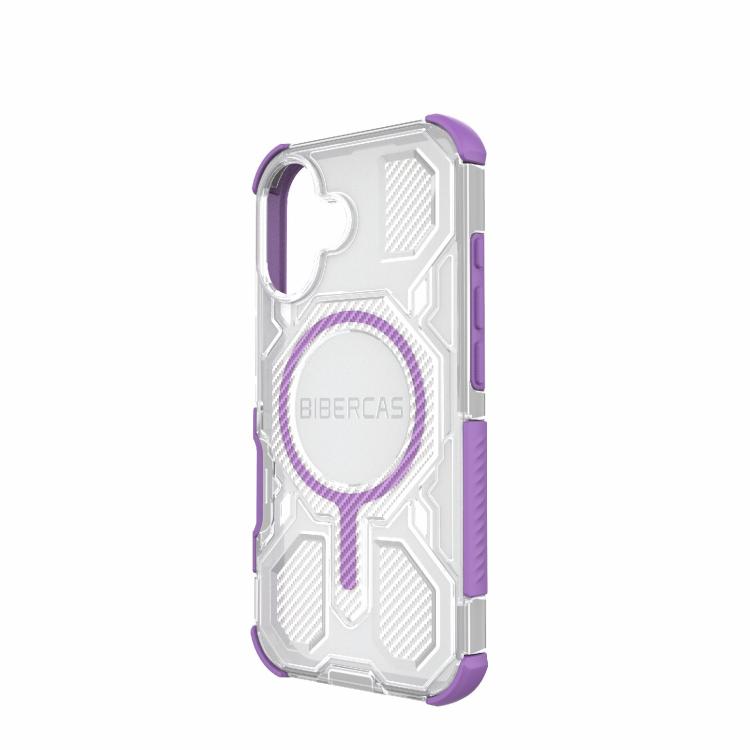 For iPhone 16 BIBERCAS Transparent Color Series MagSafe Air Bag Shockproof Phone Case(Purple) - iPhone 16 Cases by BIBERCAS | Online Shopping UK | buy2fix