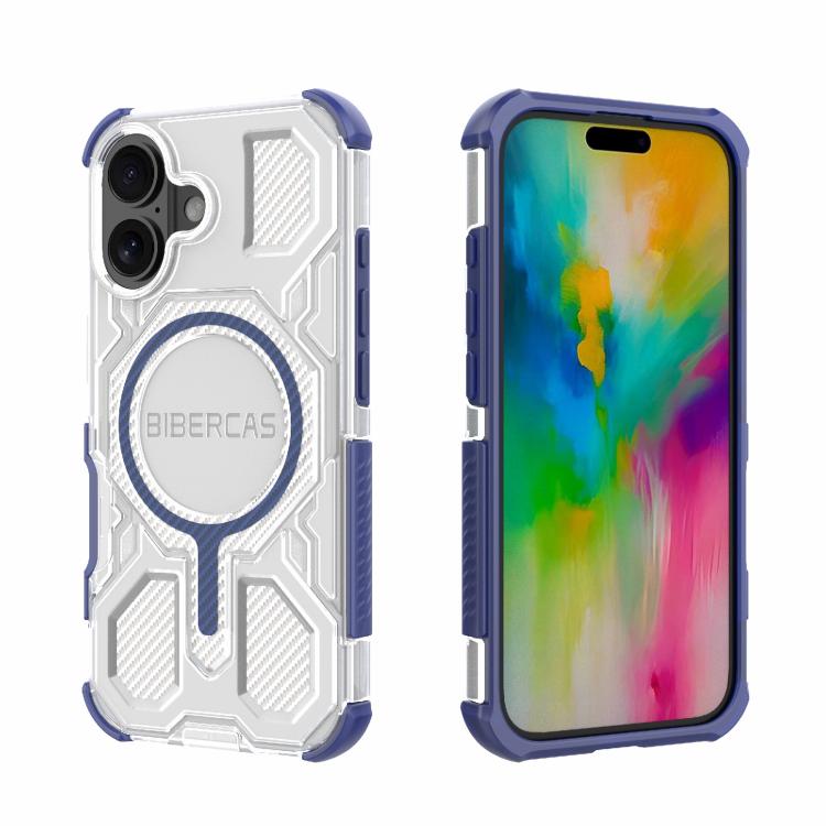 For iPhone 16 BIBERCAS Transparent Color Series MagSafe Air Bag Shockproof Phone Case(Blue) - iPhone 16 Cases by BIBERCAS | Online Shopping UK | buy2fix