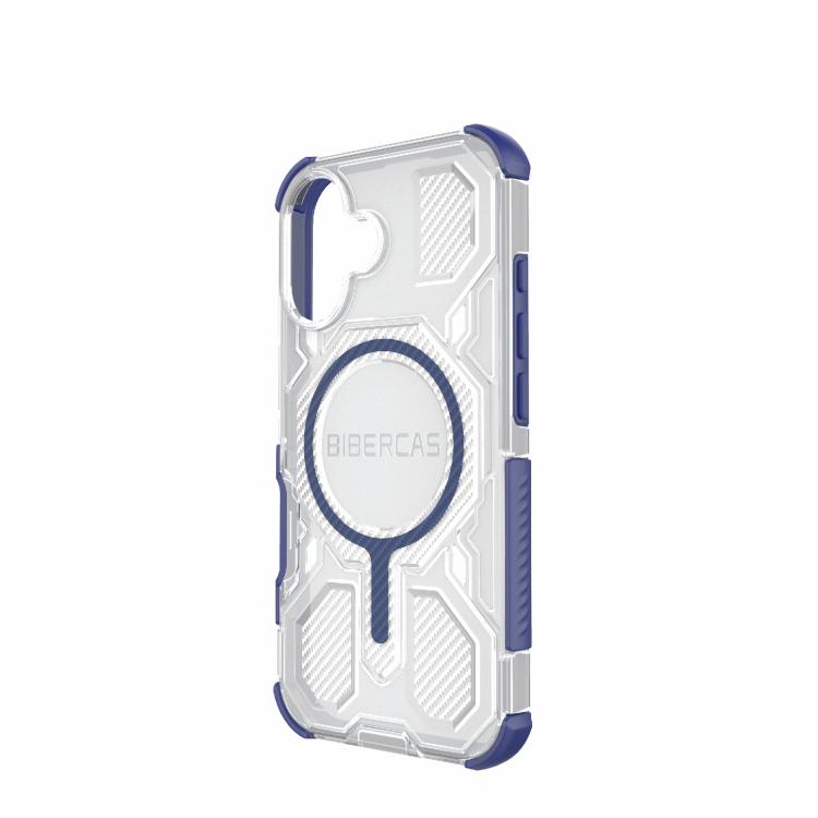 For iPhone 16 BIBERCAS Transparent Color Series MagSafe Air Bag Shockproof Phone Case(Blue) - iPhone 16 Cases by BIBERCAS | Online Shopping UK | buy2fix