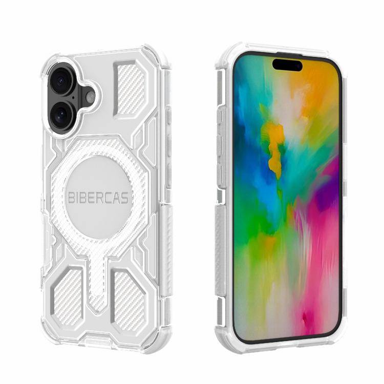 For iPhone 16 BIBERCAS Transparent Color Series MagSafe Air Bag Shockproof Phone Case(White) - iPhone 16 Cases by BIBERCAS | Online Shopping UK | buy2fix
