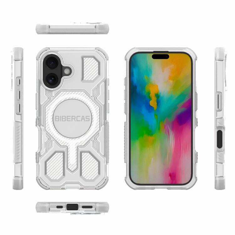 For iPhone 16 BIBERCAS Transparent Color Series MagSafe Air Bag Shockproof Phone Case(White) - iPhone 16 Cases by BIBERCAS | Online Shopping UK | buy2fix