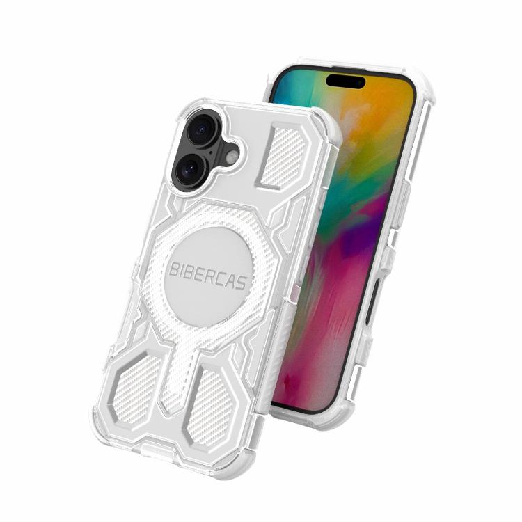 For iPhone 16 BIBERCAS Transparent Color Series MagSafe Air Bag Shockproof Phone Case(White) - iPhone 16 Cases by BIBERCAS | Online Shopping UK | buy2fix