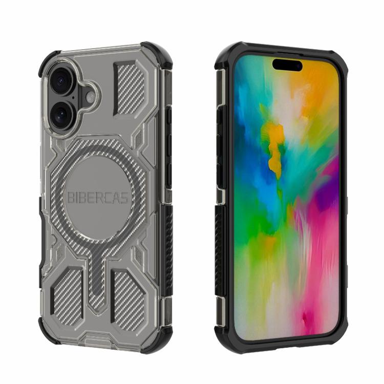 For iPhone 16 BIBERCAS Transparent Color Series MagSafe Air Bag Shockproof Phone Case(Black) - iPhone 16 Cases by BIBERCAS | Online Shopping UK | buy2fix