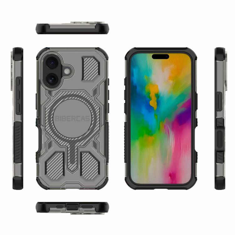 For iPhone 16 BIBERCAS Transparent Color Series MagSafe Air Bag Shockproof Phone Case(Black) - iPhone 16 Cases by BIBERCAS | Online Shopping UK | buy2fix