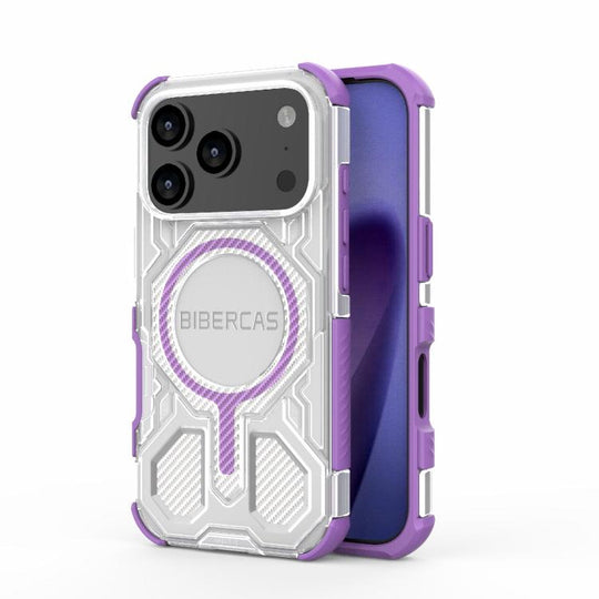 For iPhone 18 Pro / 17 Pro BIBERCAS Transparent Color Series MagSafe Air Bag Shockproof Phone Case(Purple)