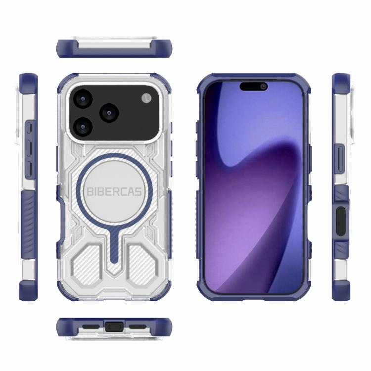 For iPhone 17 Pro BIBERCAS Transparent Color Series MagSafe Air Bag Shockproof Phone Case(Blue) - iPhone 17 Pro Cases by BIBERCAS | Online Shopping UK | buy2fix