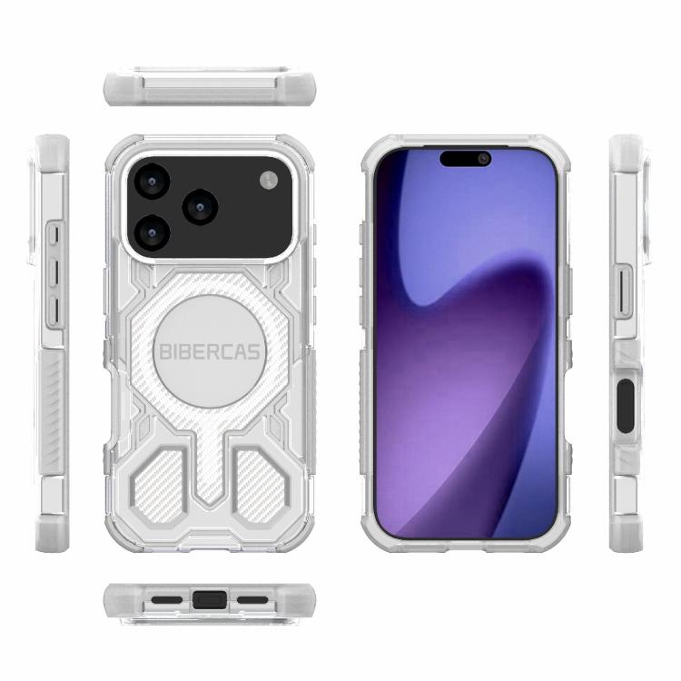 For iPhone 17 Pro BIBERCAS Transparent Color Series MagSafe Air Bag Shockproof Phone Case(White) - iPhone 17 Pro Cases by BIBERCAS | Online Shopping UK | buy2fix