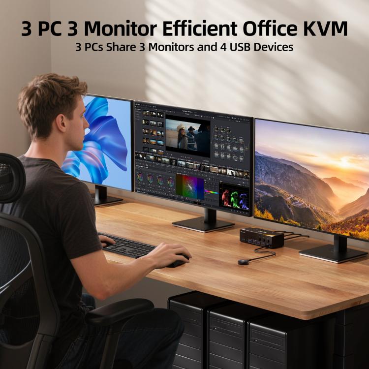 KCEVE KC-KVM303 USB 3.0 Dual Monitor 8K 60Hz KVM Switch, Plug Type:EU Plug - Switch by buy2fix | Online Shopping UK | buy2fix
